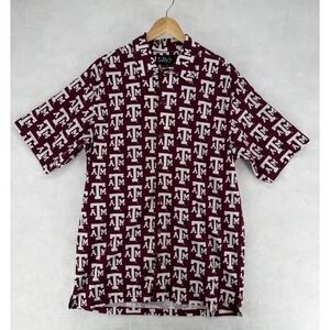 Texas A&M Aggies SAX All Over Print Button Up Shirt Mens L Maroon White NCAA